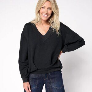 Carla Rockmore Collection Asymmetric French Terry Sweatshirt Size XXS Black Cozy